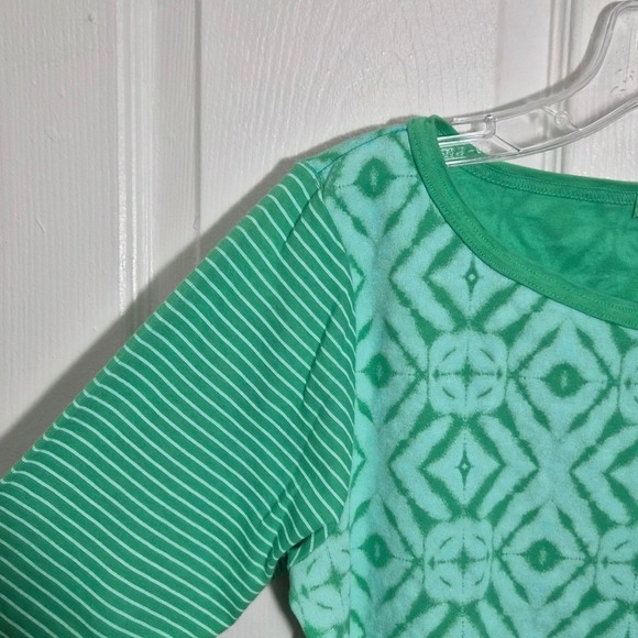 Fresh Produce Top Green Diamond Print 3/4 Sleeve Boat Neck Cotton Blend - Picture 2 of 8